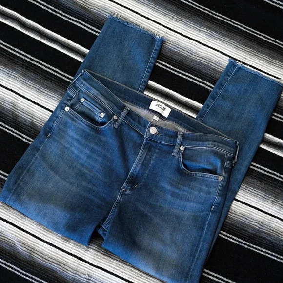 Agolde at Anthropologie Sophie Jeans Sz 32 Claremont Blue Mid Rise Cropped Denim - Picture 1 of 11